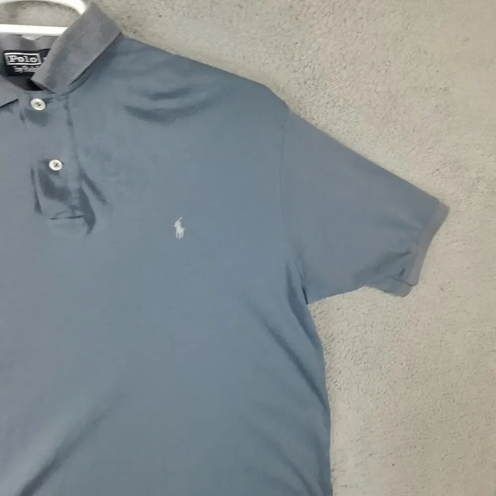 Polo Ralph Lauren Polo Shirt Mens Large Pony Grey Blue Embroidered Preppy Rugby